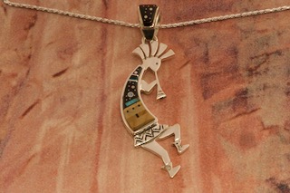 Calvin Begay Starry Night in the Pueblo Sterling Silver Kokopelli Pendant